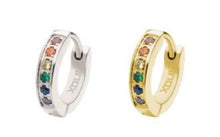 Load image into Gallery viewer, Single Prong Set Rainbow Round CZ Huggie Earring