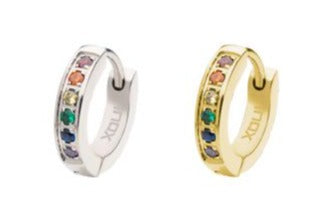 Single Prong Set Rainbow Round CZ Huggie Earring