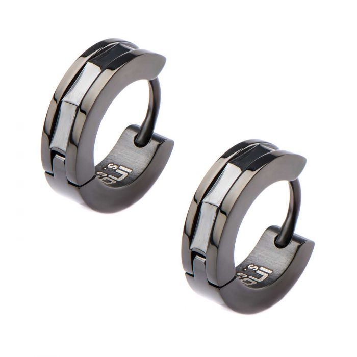 Stainless Steel Black IP Huggies Earrings