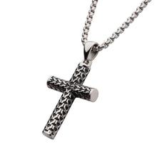 Load image into Gallery viewer, Steel Scale Cross Drop Pendant with Bold Box Chain