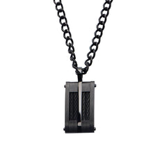 Load image into Gallery viewer, Black IP &amp; Cable Inlayed Dog Tag Pendant with Chain