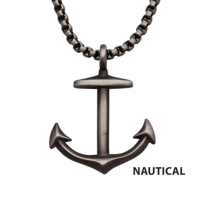 Gun Metal IP Anchor Pendant with Box Chain