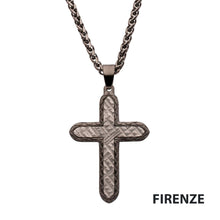 Load image into Gallery viewer, Gun Metal IP Stainless Steel Chiseled Bold Cross Firenze Pendant with Wheat Chain