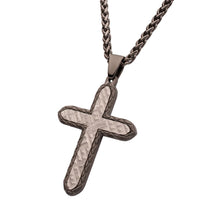 Load image into Gallery viewer, Gun Metal IP Stainless Steel Chiseled Bold Cross Firenze Pendant with Wheat Chain