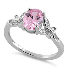 Load image into Gallery viewer, Sterling Silver Double Butterfly Pink Center Stone CZ Ring - 6