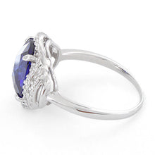 Load image into Gallery viewer, Sterling Silver Dark Blue Spinel Oval Halo CZ Ring - size 5