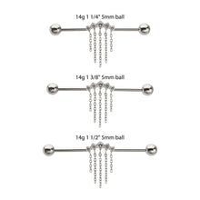 Load image into Gallery viewer, Titanium IT 5 Round Prong Set Gem Cluster with 5 Chain Dangle &amp; Ball End Industrial Barbell