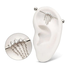 Load image into Gallery viewer, Titanium IT 5 Round Prong Set Gem Cluster with 5 Chain Dangle &amp; Ball End Industrial Barbell