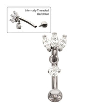 Load image into Gallery viewer, Titanium IT Triple Marquise Fixed Top Curved Barbell - Floating Prong Gem Dangle