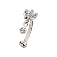 Load image into Gallery viewer, Titanium IT Triple Marquise Fixed Top Curved Barbell - Floating Prong Gem Dangle