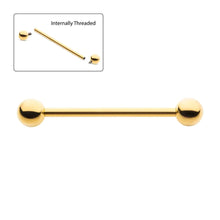 Load image into Gallery viewer, 24KT Gold PVD Titanium Internally Threaded Industrial Barbell