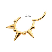 Load image into Gallery viewer, 24Kt Gold PVD Titanium Spike Design Front Facing Hinged Segment Clicker