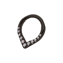 Load image into Gallery viewer, Black PVD Titanium Gem Front Facing Teardrop Shape Hinged Segment Clicker (16G, 8mm)