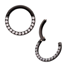 Load image into Gallery viewer, Black PVD Titanium Clear Eternity Gem Front Facing Hinged Segment Clicker (16G, 8mm)