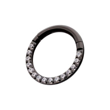 Load image into Gallery viewer, Black PVD Titanium Clear Eternity Gem Front Facing Hinged Segment Clicker (16G, 8mm)