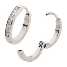 Load image into Gallery viewer, 20g Titanium Clear CZ Hinged Huggie Earrings