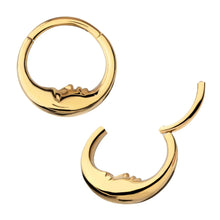 Load image into Gallery viewer, 24Kt Gold PVD Titanium Crescent Moon Face Front Facing Hinged Segment Clicker