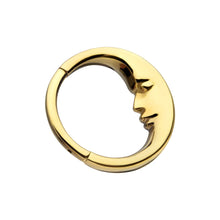 Load image into Gallery viewer, 24Kt Gold PVD Titanium Crescent Moon Face Front Facing Hinged Segment Clicker