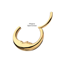 Load image into Gallery viewer, 24Kt Gold PVD Titanium Crescent Moon Face Front Facing Hinged Segment Clicker