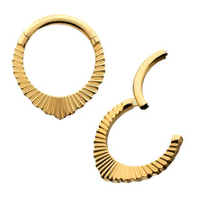 Load image into Gallery viewer, 24Kt Gold PVD Titanium Radiant Pointed Hoop Front Facing Hinged Segment Clicker