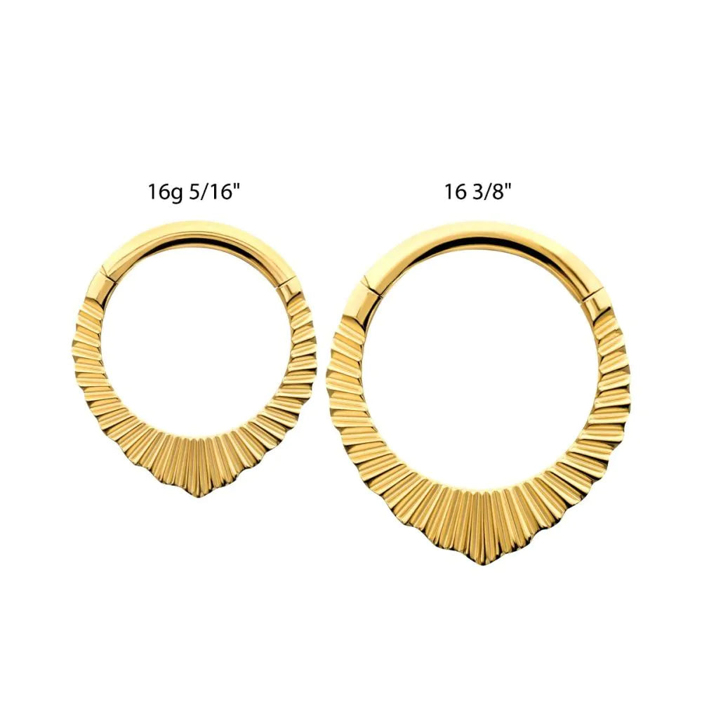 24Kt Gold PVD Titanium Radiant Pointed Hoop Front Facing Hinged Segment Clicker