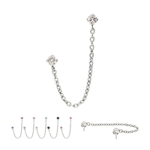 Titanium Threadless Round CZ Gem Tops with Rolo Chain Dangle