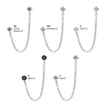 Load image into Gallery viewer, Titanium Threadless Round CZ Gem Tops with Rolo Chain Dangle