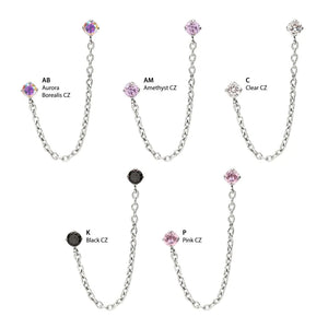 Titanium Threadless Round CZ Gem Tops with Rolo Chain Dangle