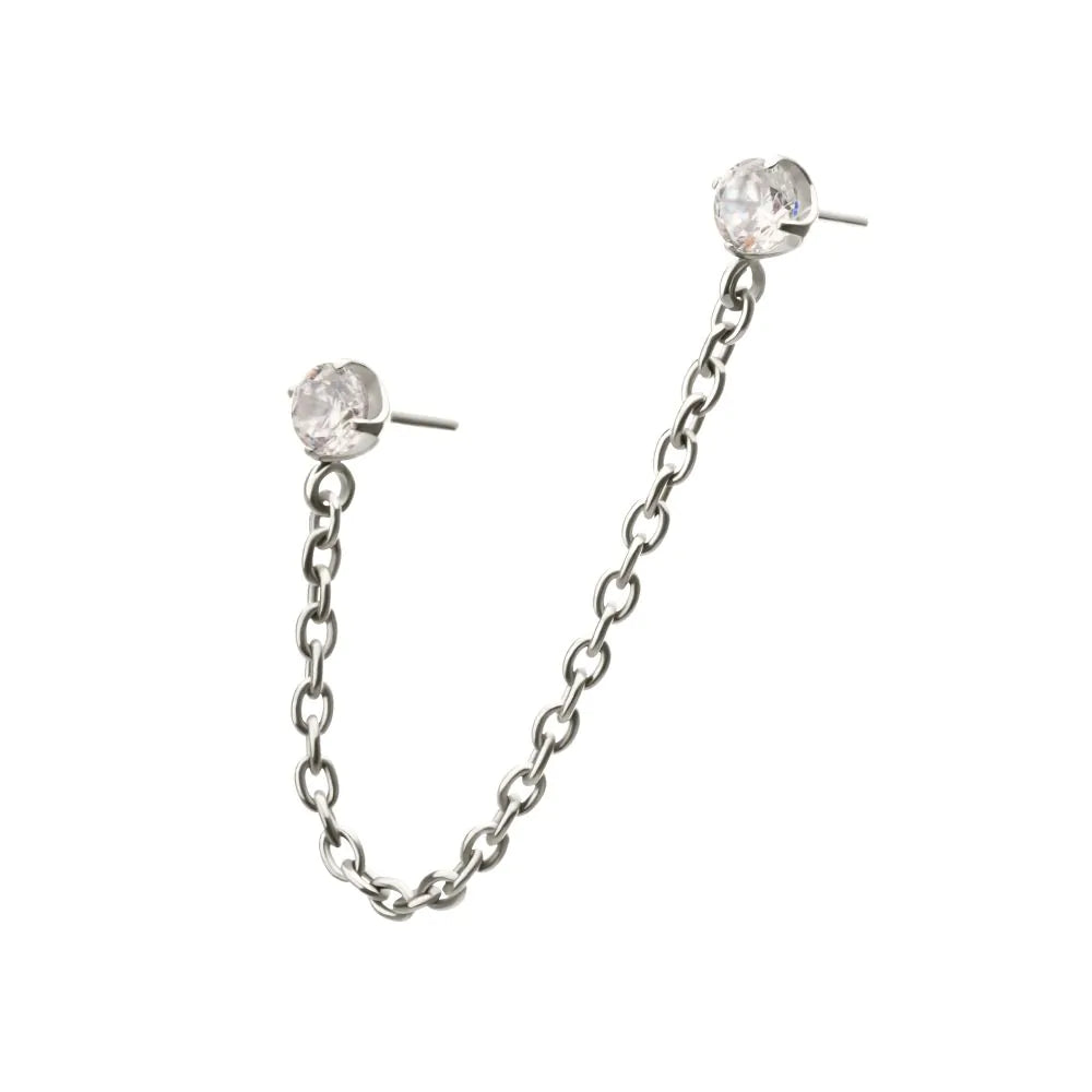 Titanium Threadless Round CZ Gem Tops with Rolo Chain Dangle