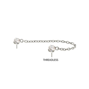 Titanium Threadless Round CZ Gem Tops with Rolo Chain Dangle