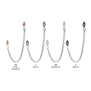 Titanium Threadless Marquise CZ Gem Tops with Rolo Chain Dangle