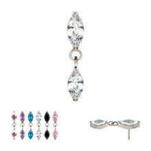 Load image into Gallery viewer, Titanium Threadless Prong Set Double Marquise Gem Dangle Top