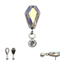 Load image into Gallery viewer, Titanium Threadless Prong Set Coffin Top and Round Bezel Set CZ Gem Dangle