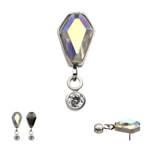 Titanium Threadless Prong Set Coffin Top and Round Bezel Set CZ Gem Dangle