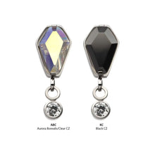 Load image into Gallery viewer, Titanium Threadless Prong Set Coffin Top and Round Bezel Set CZ Gem Dangle