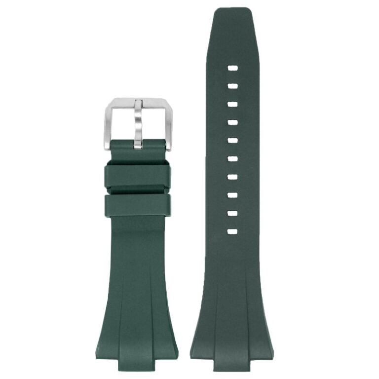 Rubber Flat Watch Band Strap - Silver Buckle - 40mm