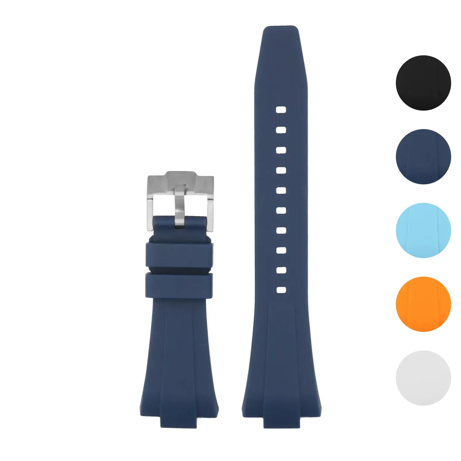 Rubber Flat Watch Band Strap - Silver Buckle - 35mm