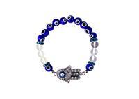 Evil Eye (Blue Glass) Quartz Hamsa Charm Bead Bracelet