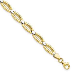 10K Gold with Rhodium Fancy Link Bracelet Chain