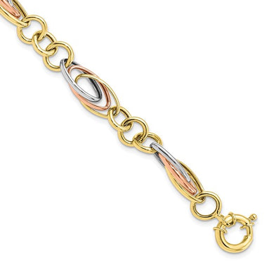 10K White and Rose Gold Rhodium Fancy Link Bracelet Chain