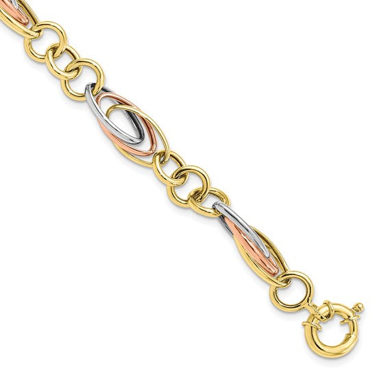 10K White and Rose Gold Rhodium Fancy Link Bracelet Chain