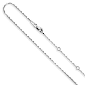 14K White Gold .85mm Box 1in+1in Adjustable Chain