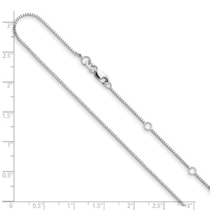 14K White Gold .95mm Box 1in+1in Adjustable Chain