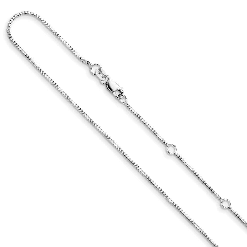 14K White Gold .95mm Box 1in+1in Adjustable Chain