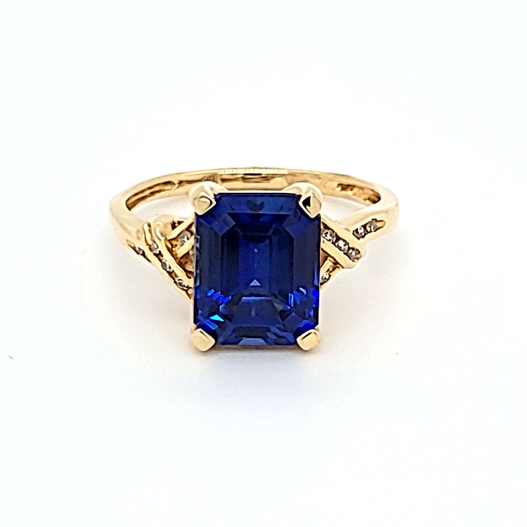14KY 4 1/4 CTW Created Sapphire & Diamond Ring