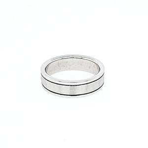 Blackened Grooved Edged Matte Wedding Band 14KW