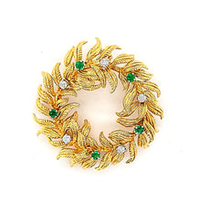 Load image into Gallery viewer, 18K Circling Fern Pin/Pendant with Diamonds and Emeralds