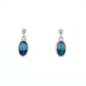Sterling Silver Australian Opal Doublet Dangle Earrings