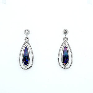 Sterling Silver Australian Opal Doublet Dangle Earrings