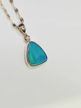 Load image into Gallery viewer, Australian Green Opal Doublet Necklace in 14k Yellow Gold on 18&quot; Mirror Chain